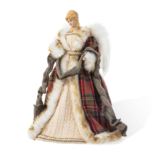 Glitzhome® 16.5" Faux Fur Woodland Christmas Angel Tree Topper